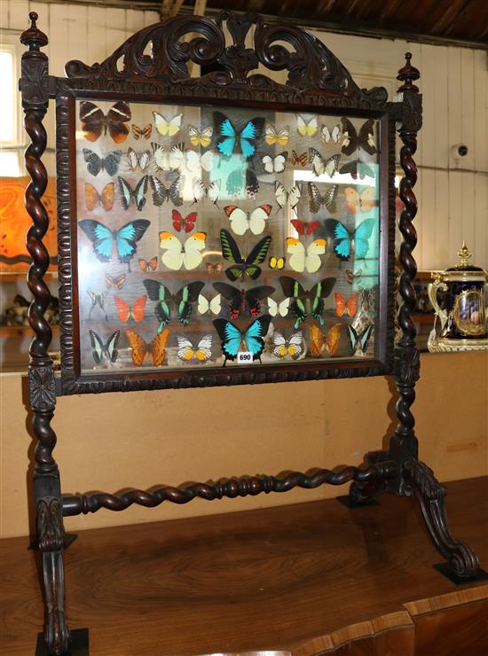 Cased butterfly fire screen